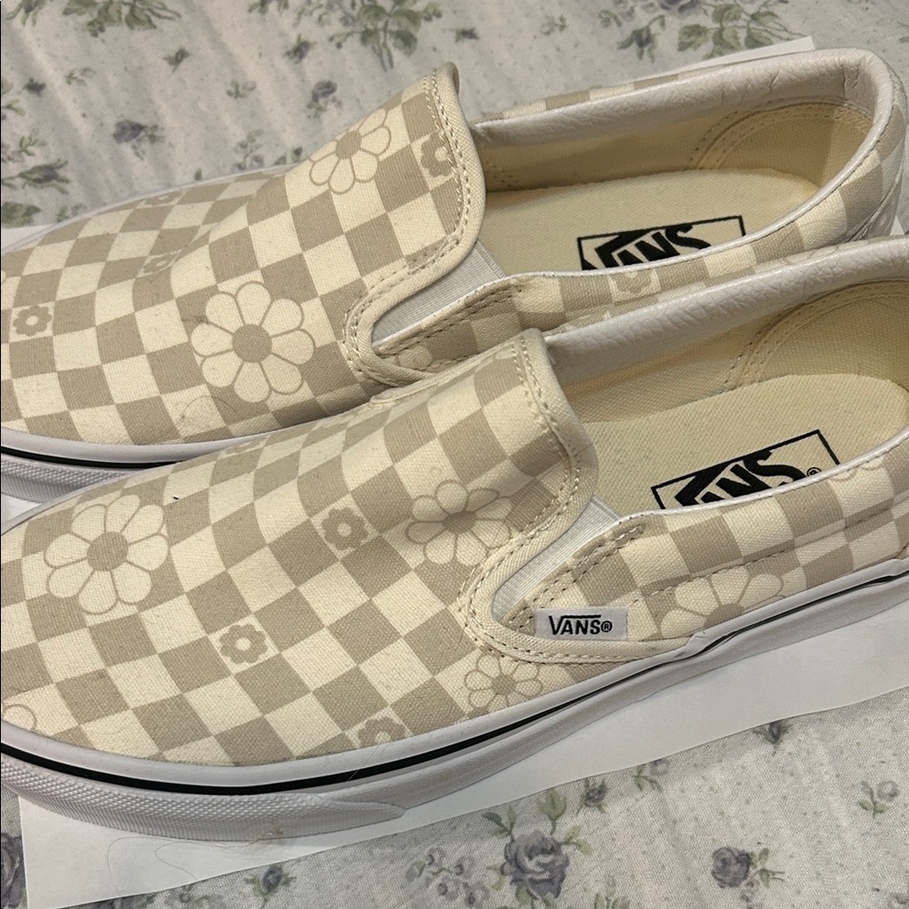 Vans Floral Checkered Cream Slip-Ons